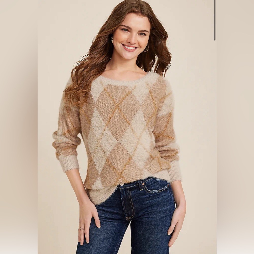 Fuzzy Argyle Sweater - Maurices